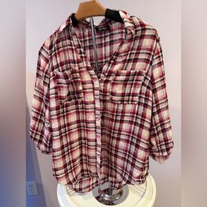 by & by Plaid Button-Down Shirt in Red, Black, Pink and White